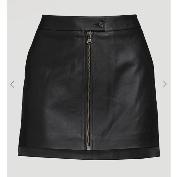 Equipment Myra Black Leather Skirt Asymmetric High-Low Size 8 Lambskin - Picture 6 of 12